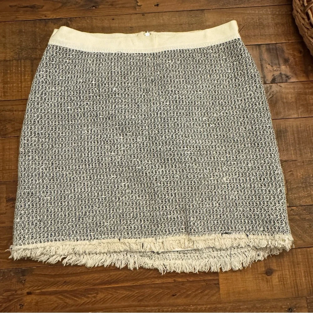 REBECCA TAYLOR Fringe Hem‎ Tweed Mini Skirt